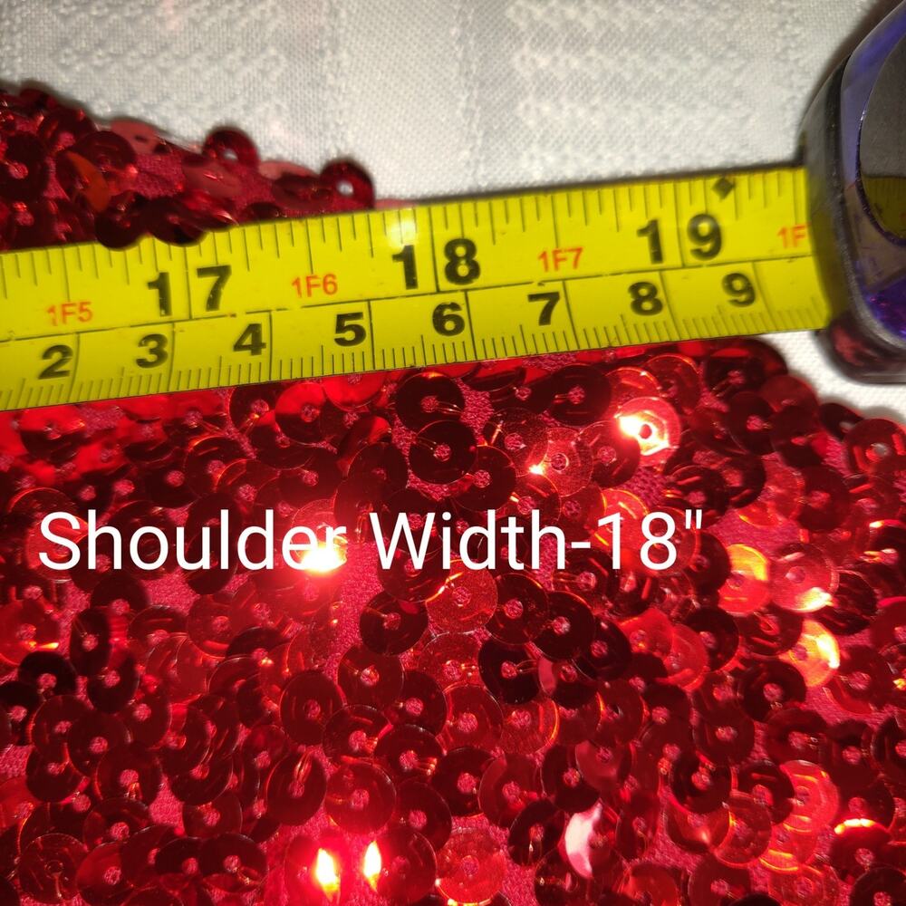 Maner Red Sequinned Top PLUS Sz 4 XL Heavily Embellished Stretchy Holiday Lined - Picture 11 of 16